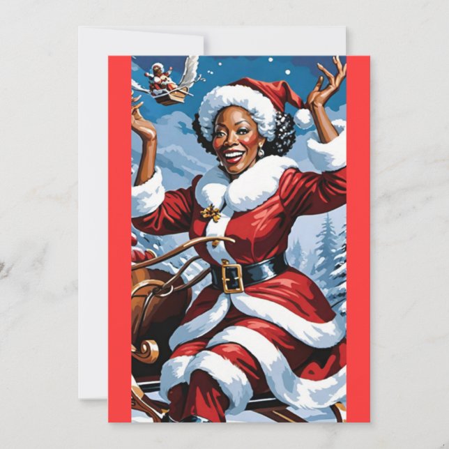 Black Mrs Santa Claus Christmas Card Holiday card (Front)