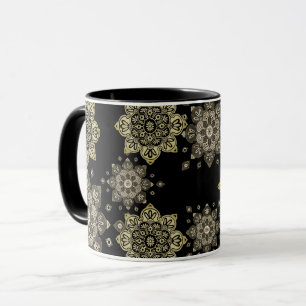 Black Mug with gold Medallions