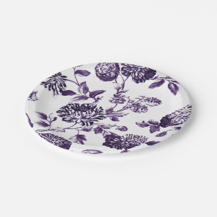 Black Mulberry Purple Floral Toile No.2 Paper Plate