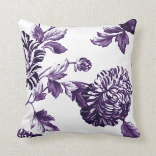 Black Mulberry Purple & White Floral Toile No.2 Cushion