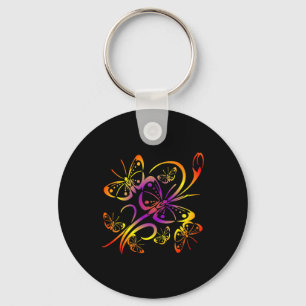 Black Multi Colour Multi Butterfly Key Ring