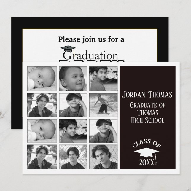 Black Multi Photo Grad Photo Invitation 7" x 5" (Front/Back)