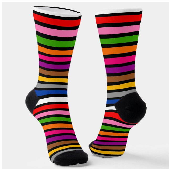Black Multicolor Stripes Lines Pattern Design  Socks (Creator Uploaded)