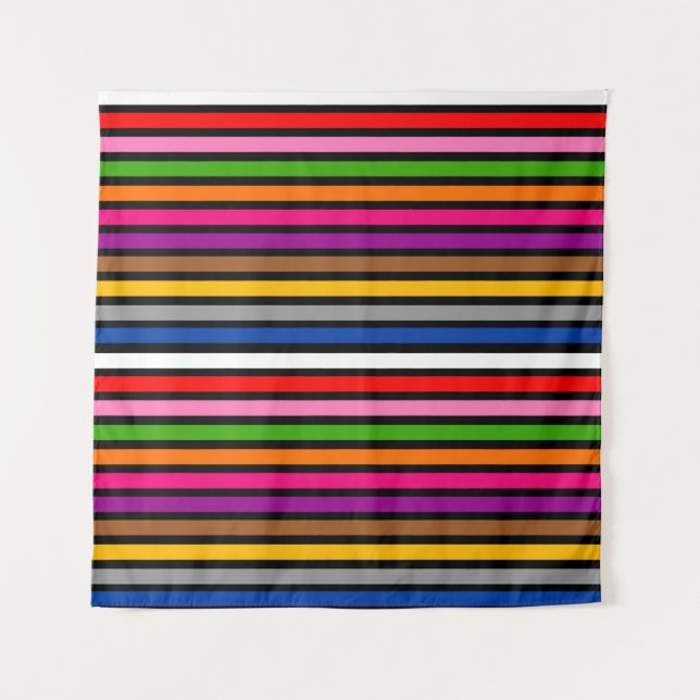 Black Multicolor Stripes Lines Pattern Design  Tapestry (Front)