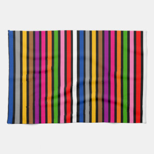 Black Multicolor Stripes Lines Pattern Design Tea Towel