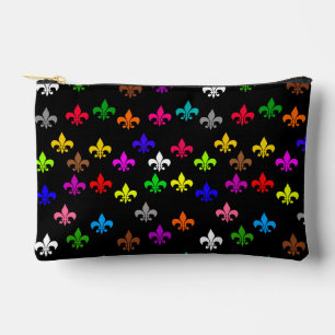 Black Multicolored Fleur-de-lis Pattern Design Accessory Pouch