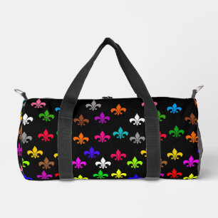 Black Multicolored Fleur-de-lis Pattern Design Duffle Bag