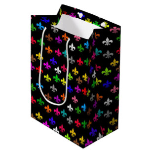 Black Multicolored Fleur-de-lis Pattern Design Medium Gift Bag