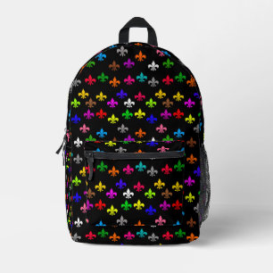 Black Multicolored Fleur-de-lis Pattern Design Printed Backpack