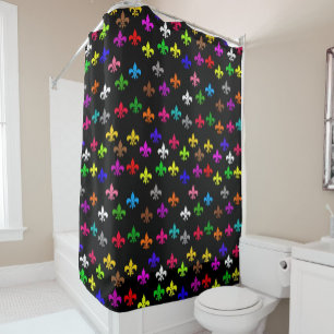 Black Multicolored Fleur-de-lis Pattern Design Shower Curtain