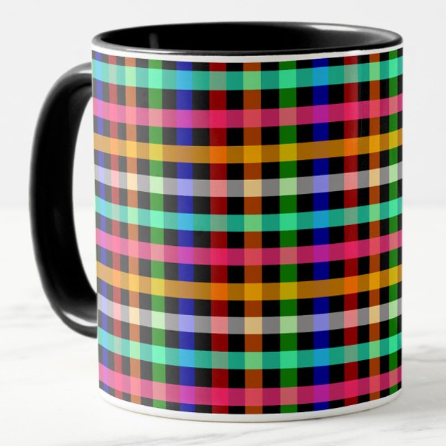 Black Multicolored Gingham Plaid Pattern Design  Mug (Creator Uploaded)