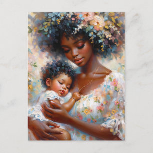 Black Mum and Baby Daughter Floral Art Postcard