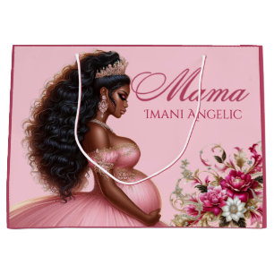 Black Mum To Be Pink Gold Royal Baby Shower Large Gift Bag