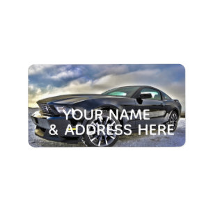 BLACK MUSCLE CAR RETURN ADDRESS LABELS