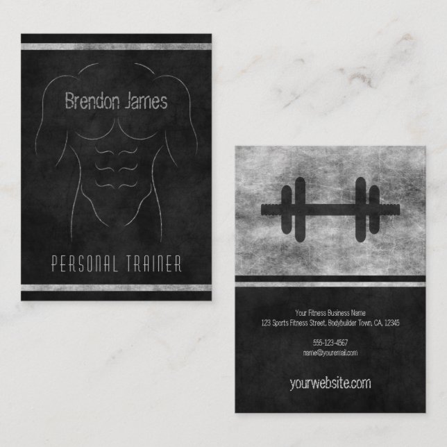 Black Muscle Man Outline Large Personal Trainer Business Card (Front/Back)