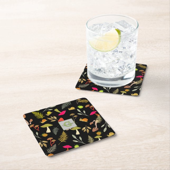  Black Mushroom Botanical Paper Coaster (Insitu)