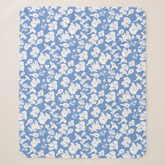 Black mushroom pattern 01b Lblue BG Sherpa Blanket (Front)
