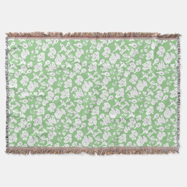 Black mushroom pattern 01b Lgreen BG Throw Blanket (Front)