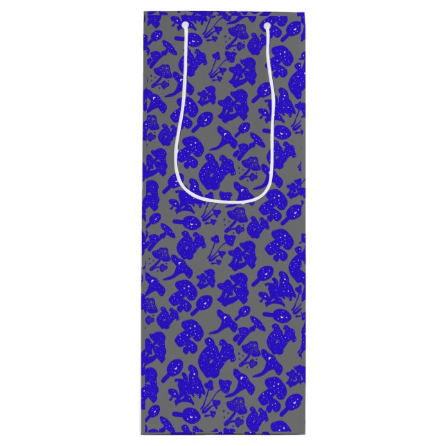 Black mushroom pattern 01blue Grey BG Wine Gift Bag (Front)