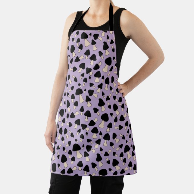 Black Mushrooms on Soft Purple Apron (Insitu)