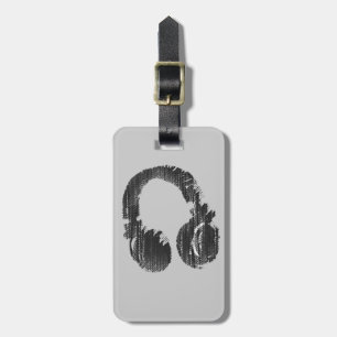 black music deejay headphone luggage tag