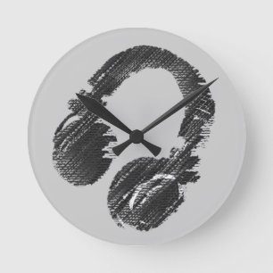 black music deejay headphone round clock