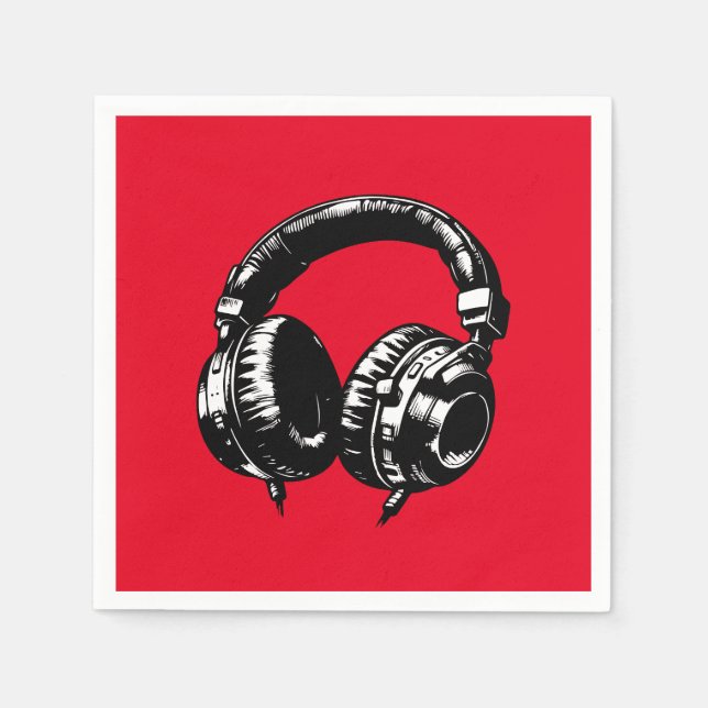 Black Music Headphones Dance DJ Birthday Party Napkin (Front)