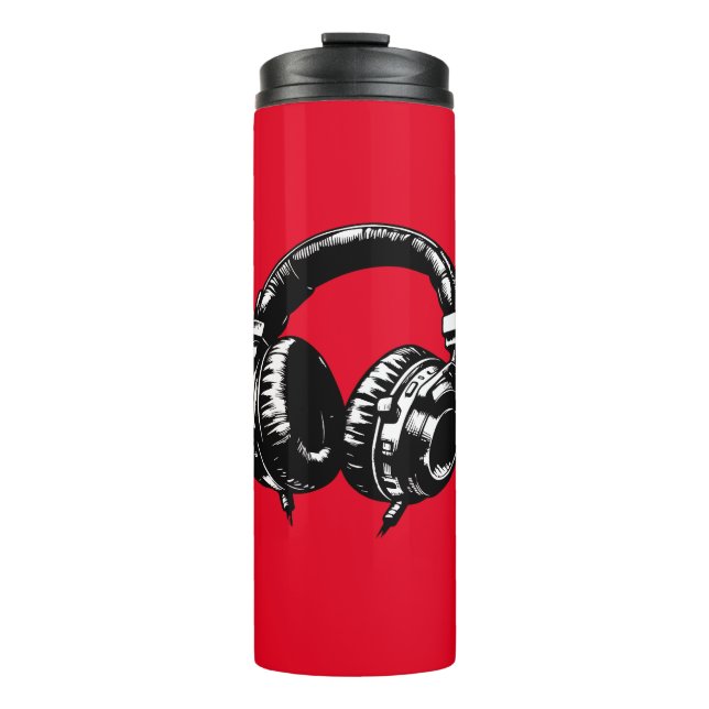 Black Music Headphones DJ  Thermal Tumbler (Front)