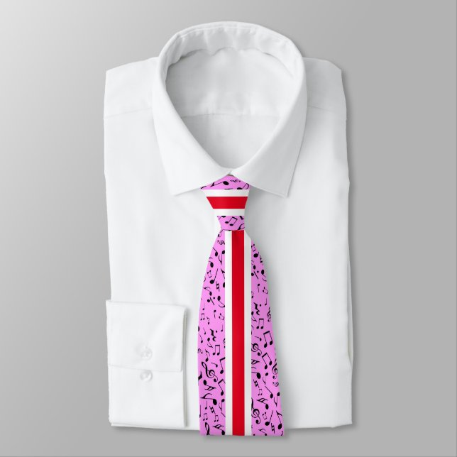 Black Music Notes on PINK Tie (Tied)