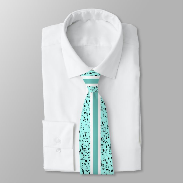 Black Music Notes on TEAL Tie (Tied)