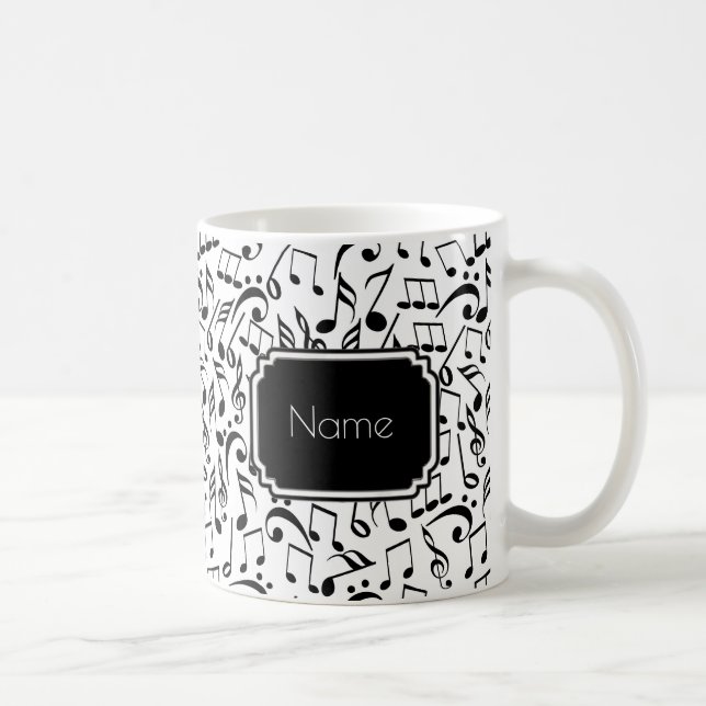 Black Music Notes on White Personalised Mug (Right)
