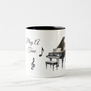 Black Music Notes Piano Two-Tone Coffee Mug
