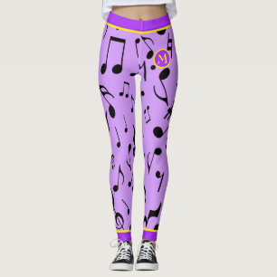 Black Music Notes Purple Leggings