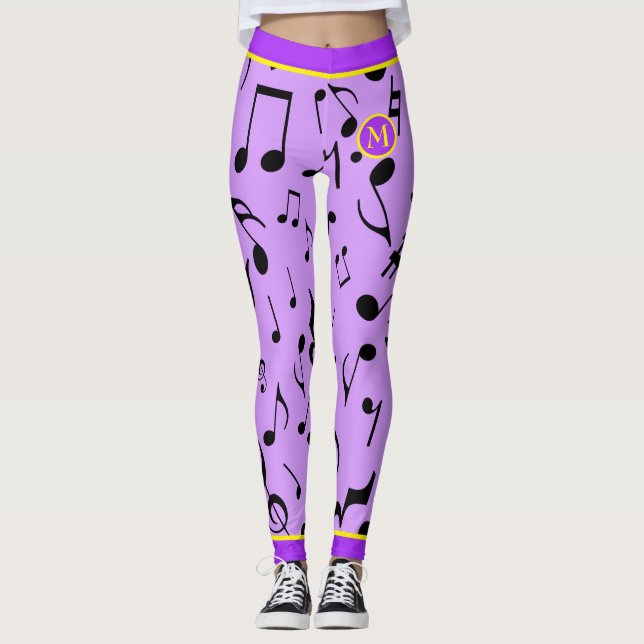 Black Music Notes Purple Leggings (Front)