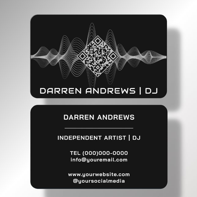 Black | Music QR Code Soundwave  Business Card (Creator Uploaded)