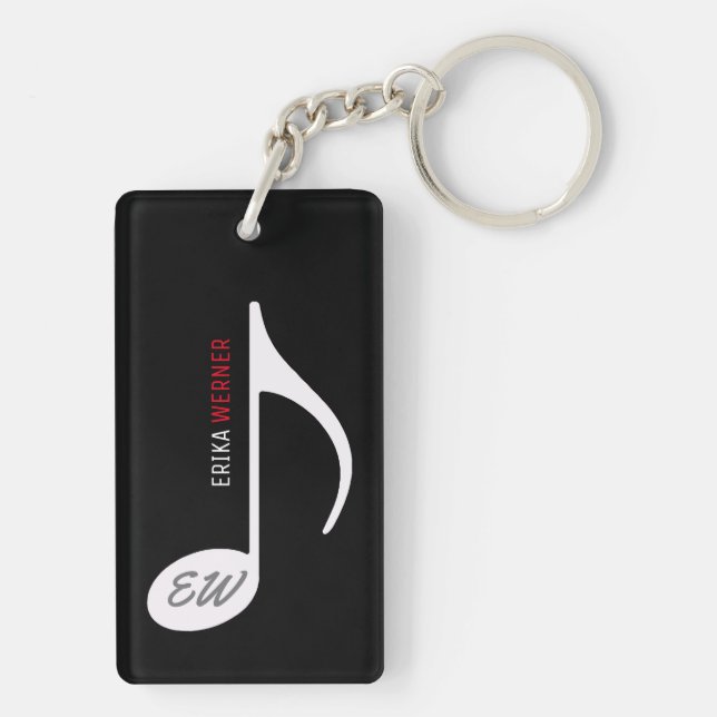 black musical key-chain with name and initials key ring (Back)
