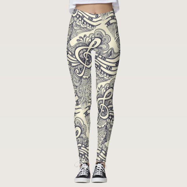 Black Musical Notes and Symbols on Leggings (Front)