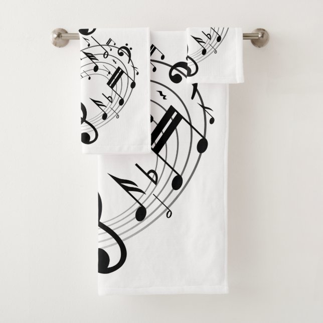 Black Musical Notes in Oval Shape Bath Towel Set (Insitu)
