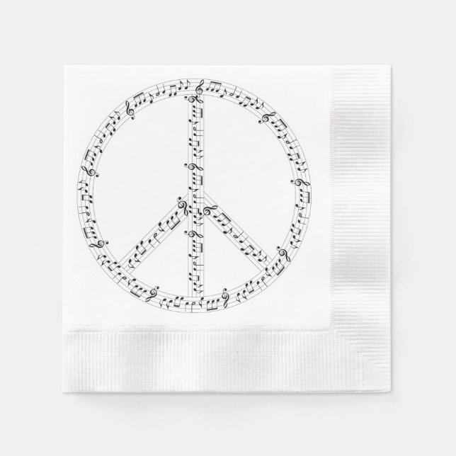 Black Musical Notes Round Peace Sign Napkin (Front)
