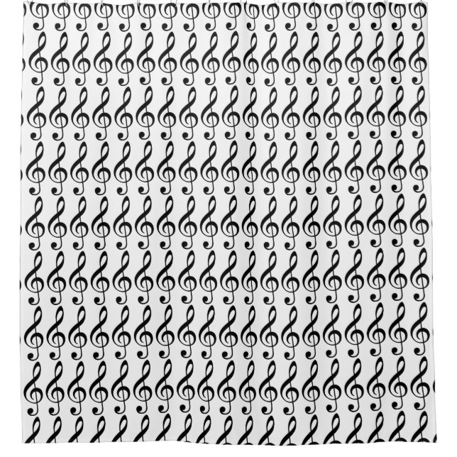 black musical notes shower curtain (Front)