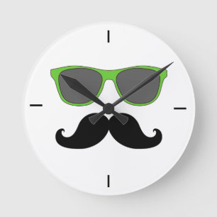 Black Mustache Green Sunglasses Wall Clock