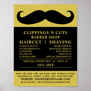 Black Mustache, Men's Barbers Advertising Poster