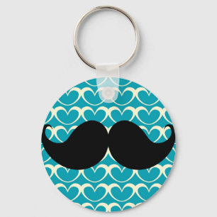 Black Mustache on 70s Retro Background Key Ring