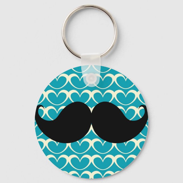 Black Mustache on 70s Retro Background Key Ring (Front)
