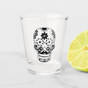 Black Mustached Sugar Skull Shot Glass