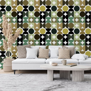 Black Mustard Brown Beige Green Circles Pattern Wallpaper