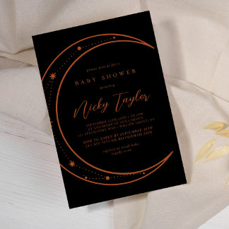 Black Mystic and Celestial Moon Baby Shower Invitation