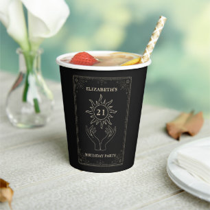 Black Mystic Astrology Star 21 Birthday Paper Cups