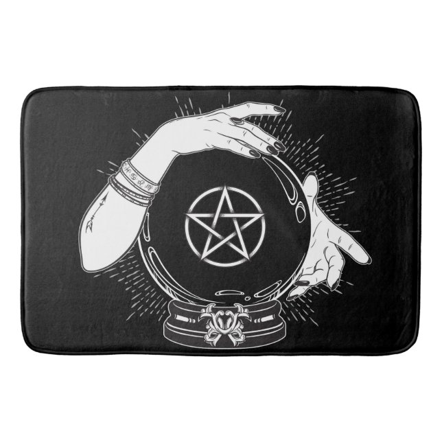 Black Mystic Fortune Teller Mystical Crystal Ball Bath Mat (Front)