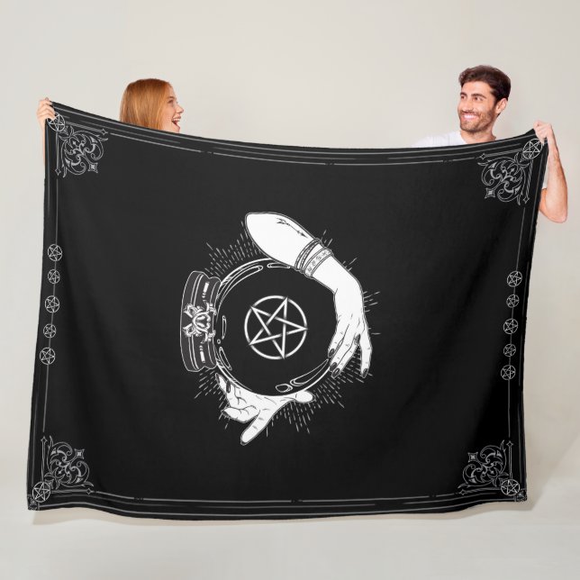 Black Mystic Fortune Teller Mystical Crystal Ball Fleece Blanket (In Situ)